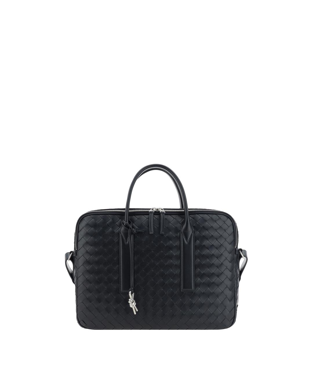 BOTTEGA VENETA Черный кожаный портфель, фото 1