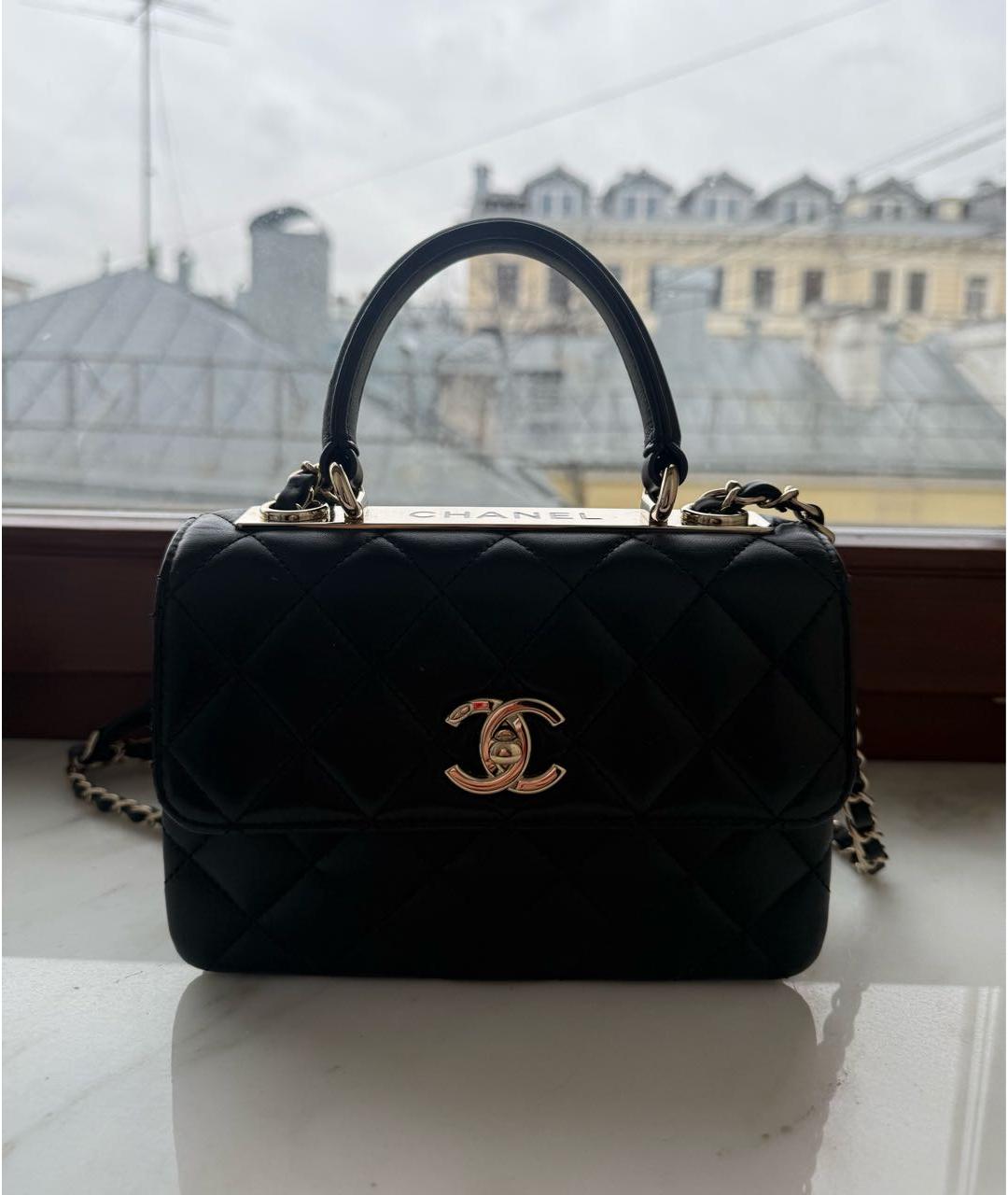 CHANEL Черная кожаная сумка с короткими ручками, фото 8