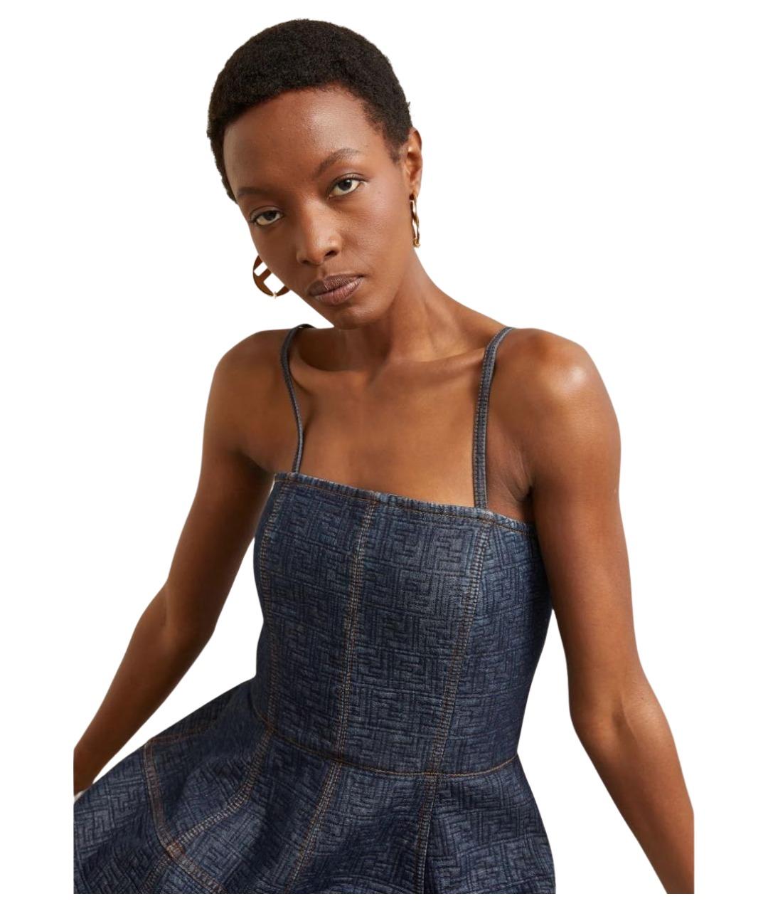 FENDI Темно-синее хлопковое повседневное платье, фото 6