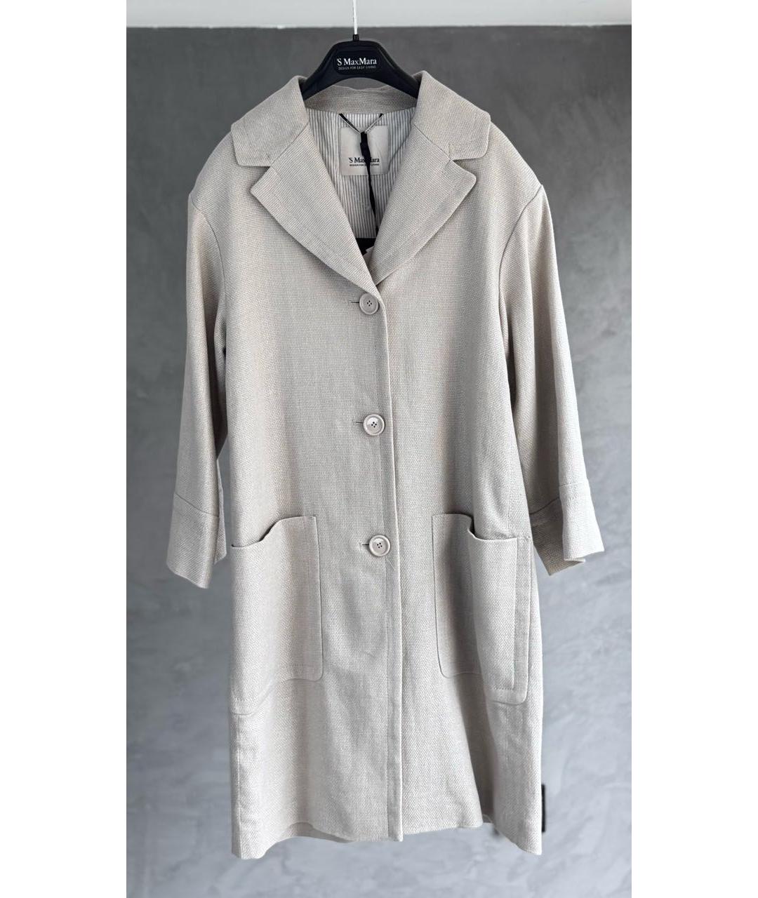 'S MAX MARA Бежевый льняной тренч/плащ, фото 3