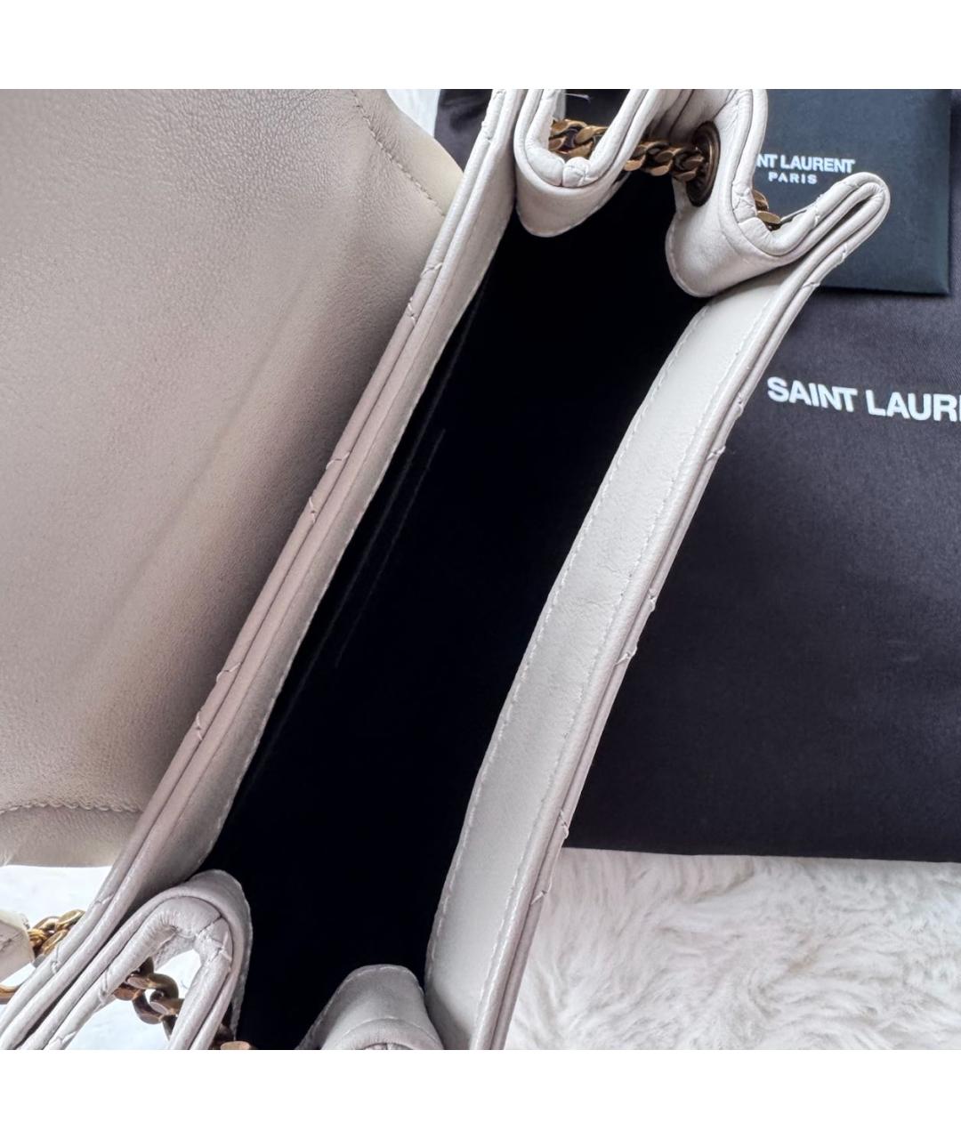 SAINT LAURENT Бежевая кожаная сумка через плечо, фото 4