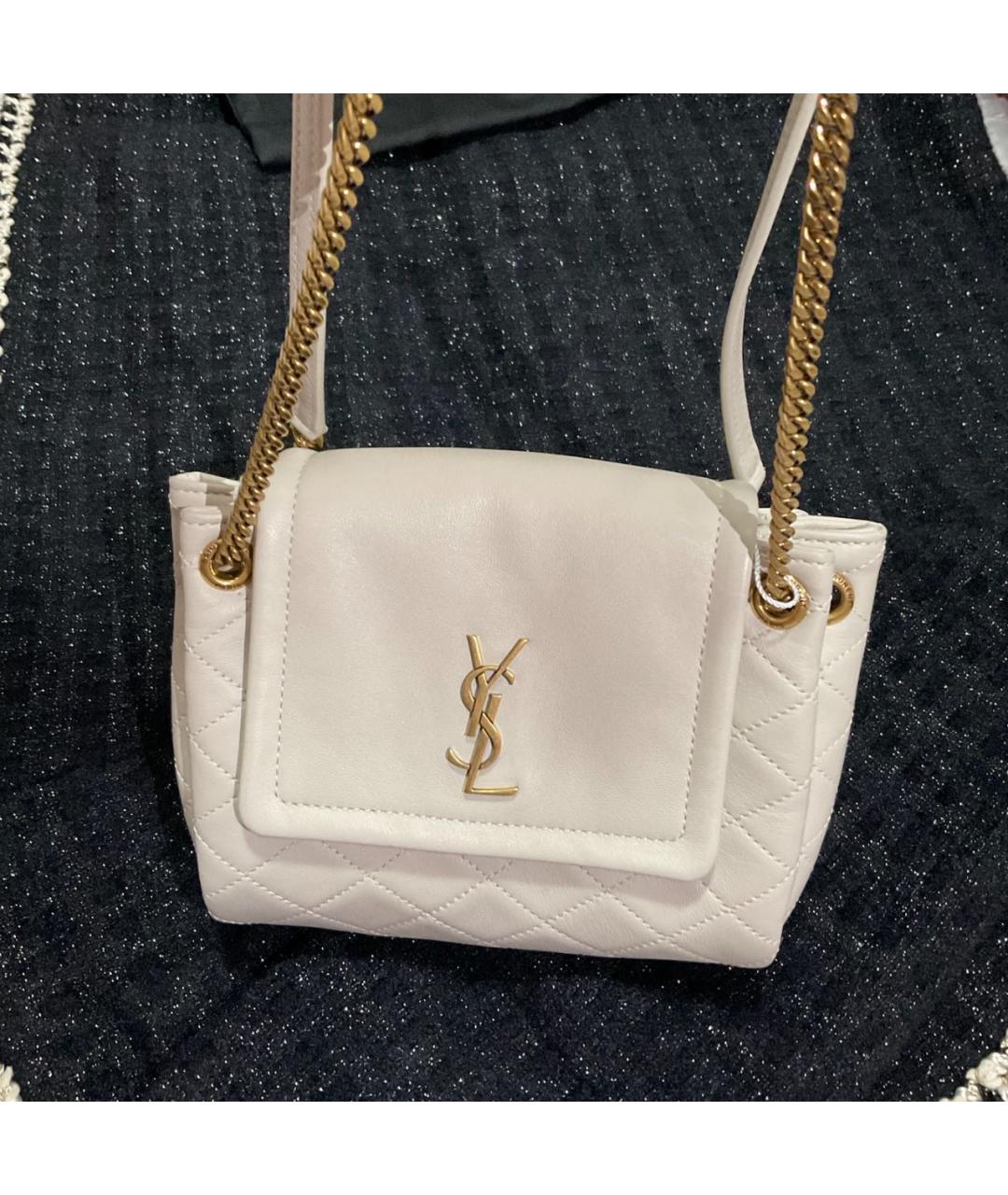 SAINT LAURENT Бежевая кожаная сумка через плечо, фото 3