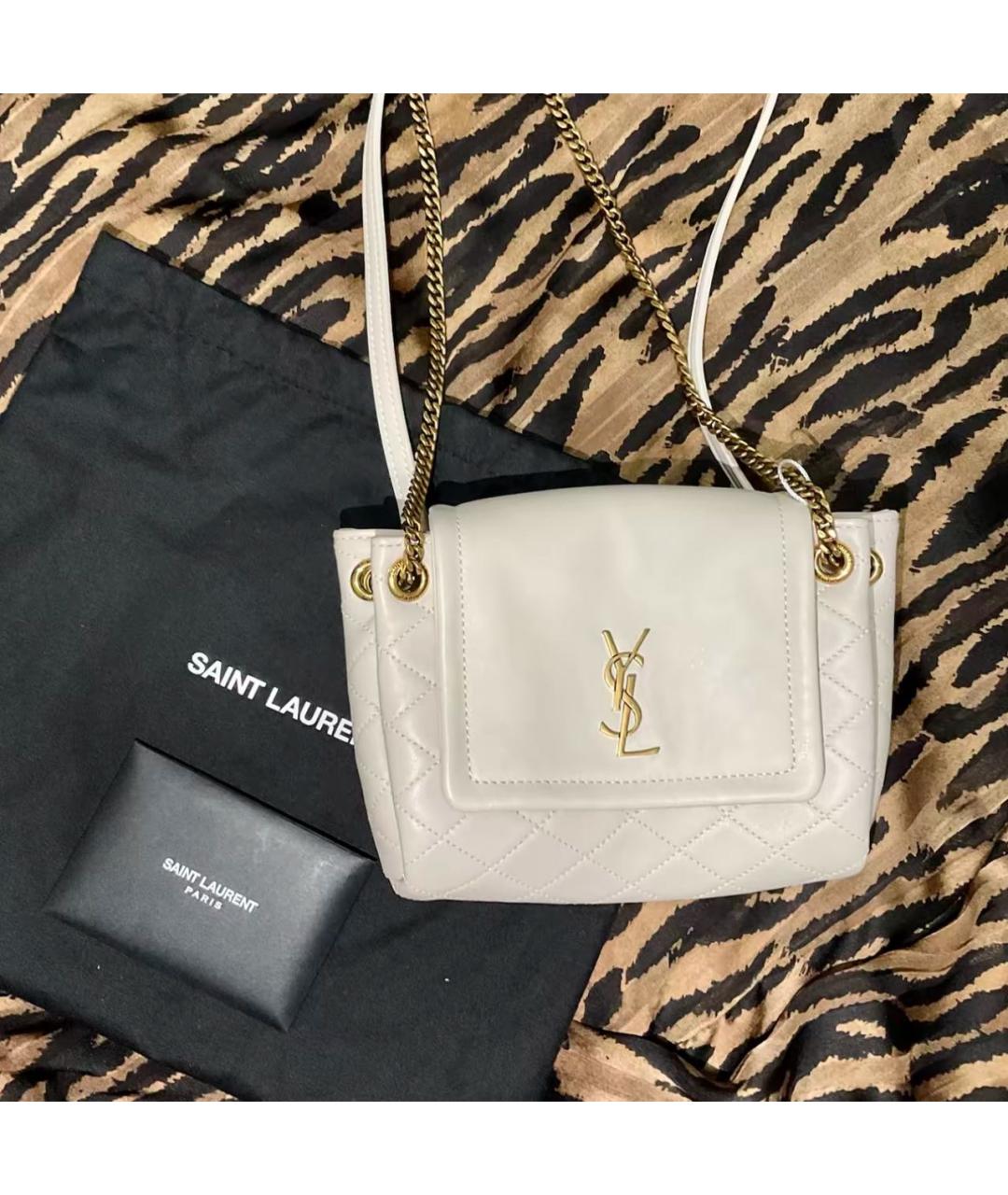 SAINT LAURENT Бежевая кожаная сумка через плечо, фото 2