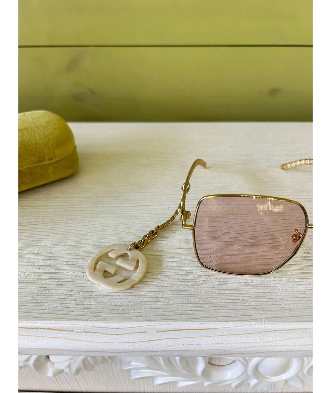 GUCCI Золотые металлические солнцезащитные очки, фото 6