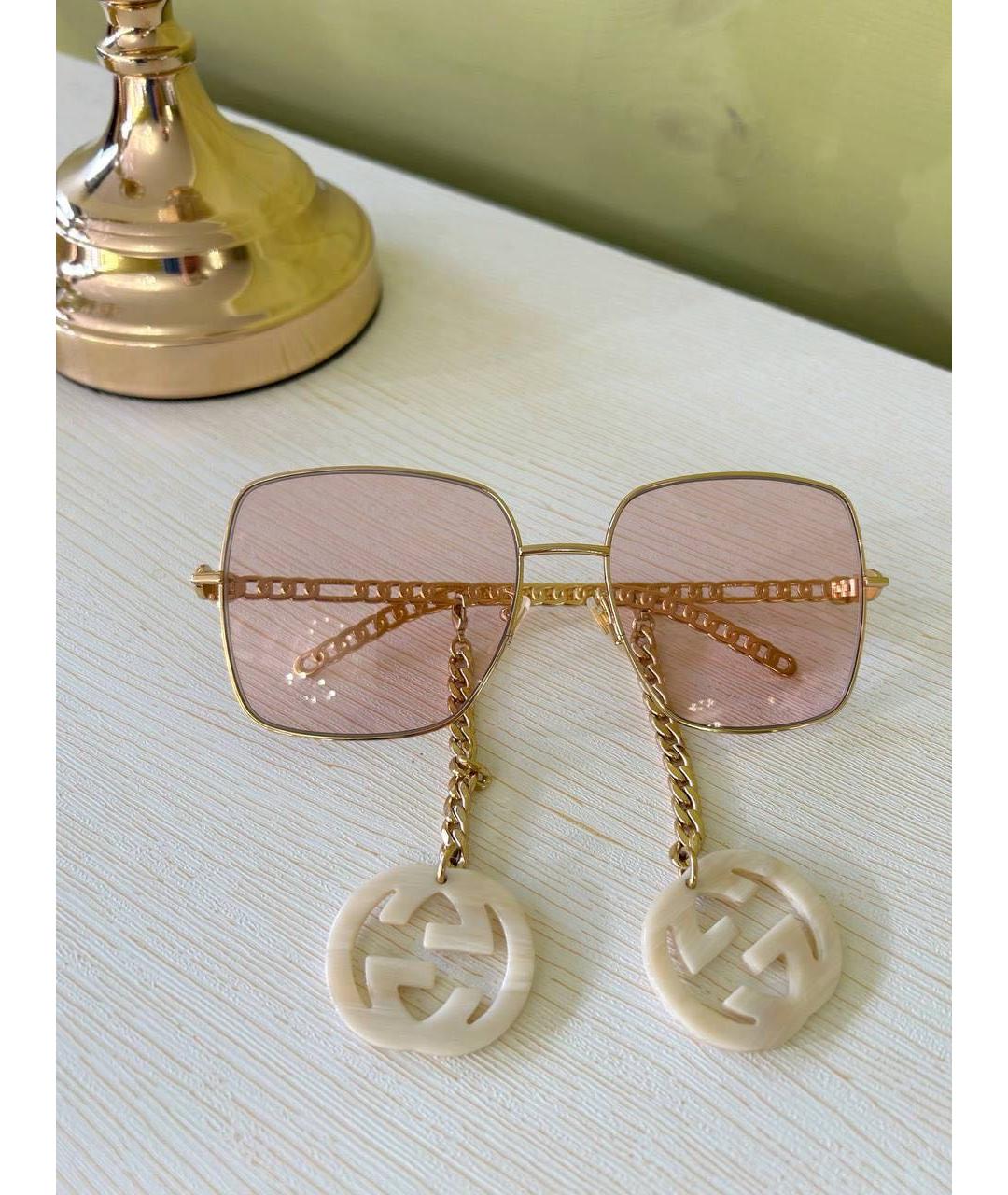 GUCCI Золотые металлические солнцезащитные очки, фото 7