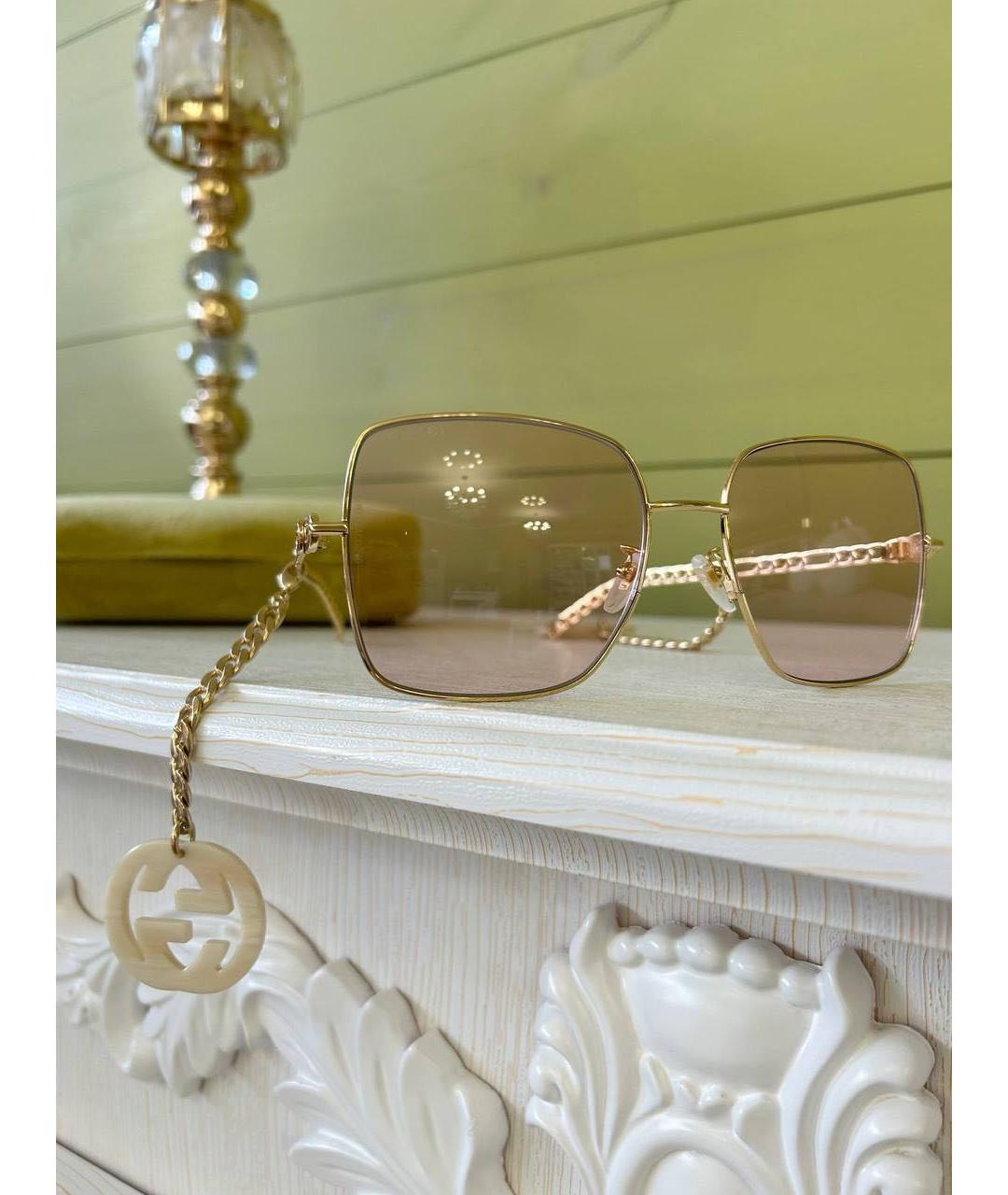 GUCCI Золотые металлические солнцезащитные очки, фото 5
