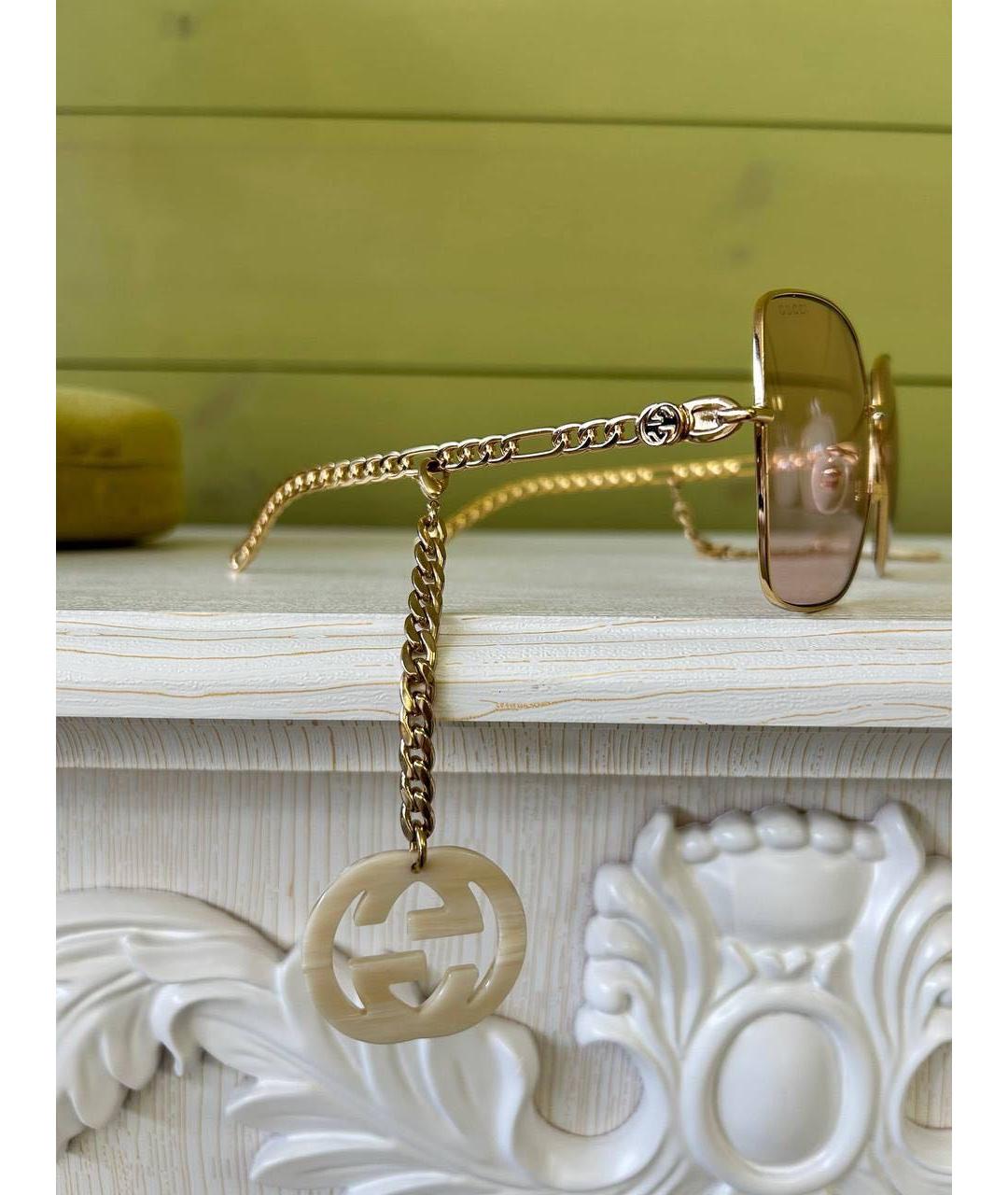 GUCCI Золотые металлические солнцезащитные очки, фото 3