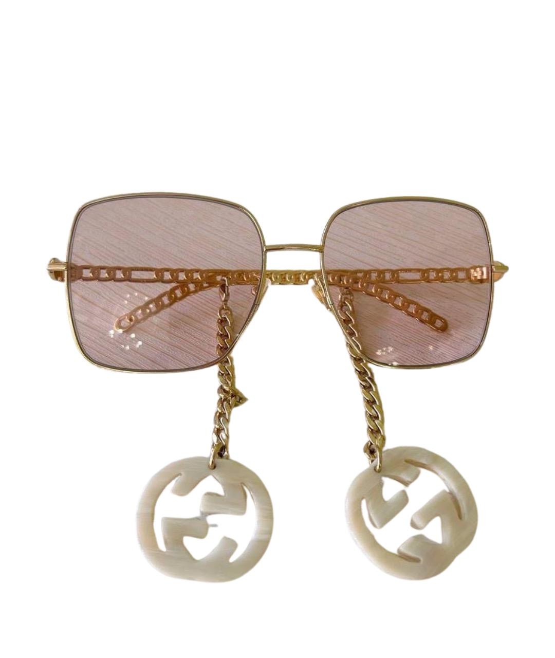 GUCCI Золотые металлические солнцезащитные очки, фото 1