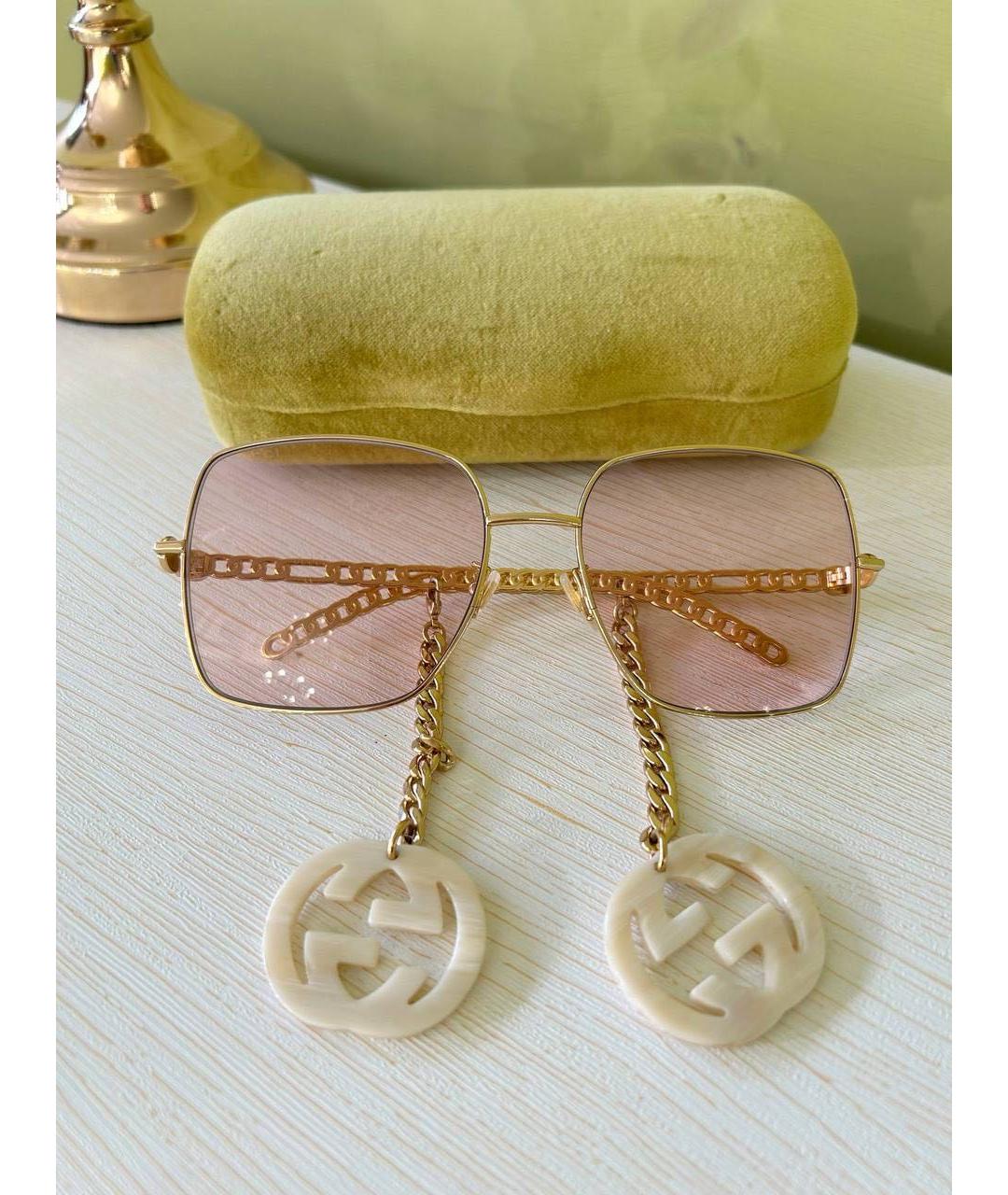 GUCCI Золотые металлические солнцезащитные очки, фото 4