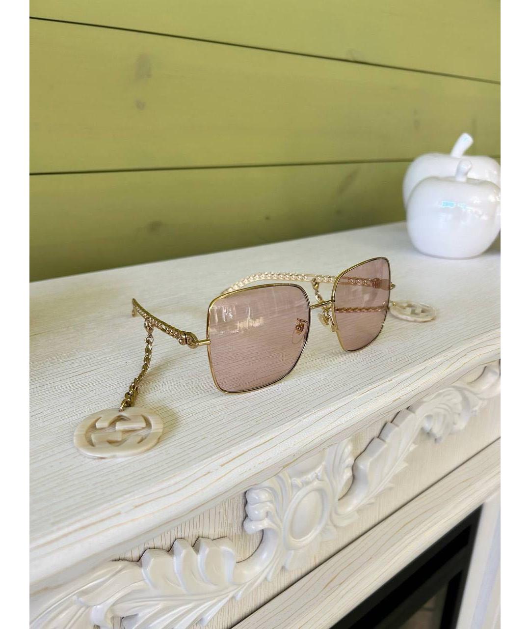 GUCCI Золотые металлические солнцезащитные очки, фото 2