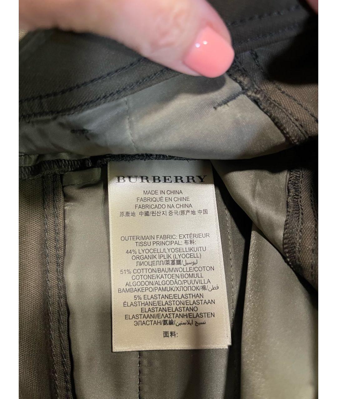BURBERRY Хаки хлопко-эластановые брюки узкие, фото 6