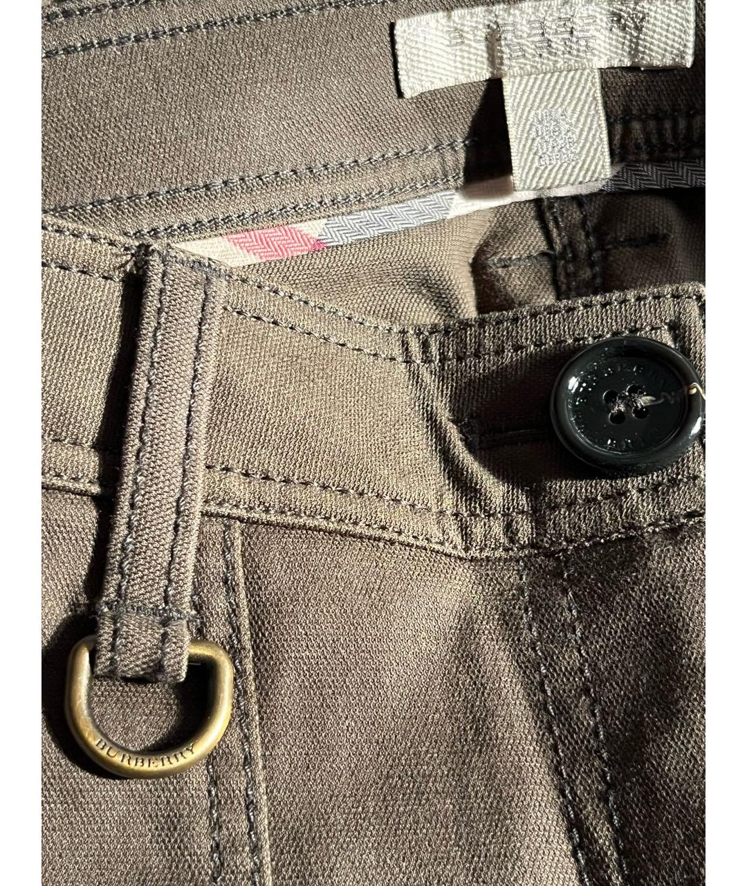 BURBERRY Хаки хлопко-эластановые брюки узкие, фото 4