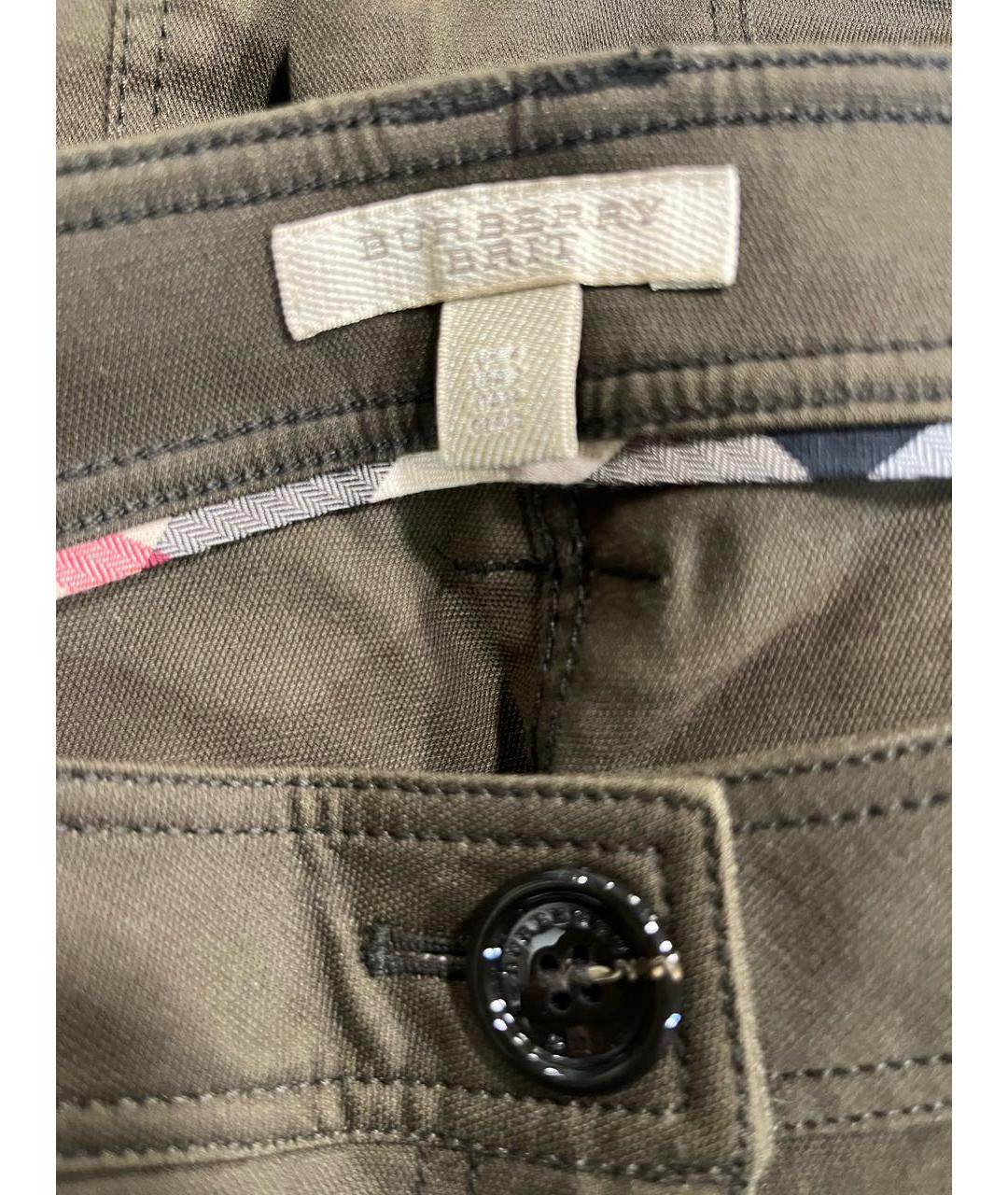 BURBERRY Хаки хлопко-эластановые брюки узкие, фото 3