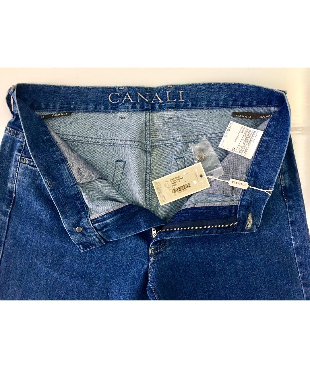 CANALI Синие хлопко-эластановые прямые джинсы, фото 3