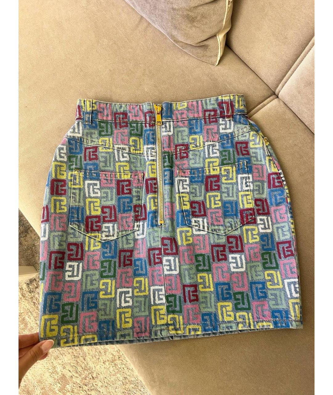 BALMAIN Мульти деним юбка мини, фото 3