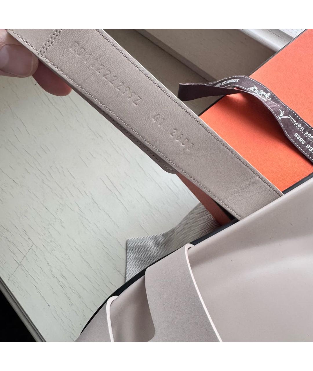 HERMES Бежевые кожаные шлепанцы, фото 4