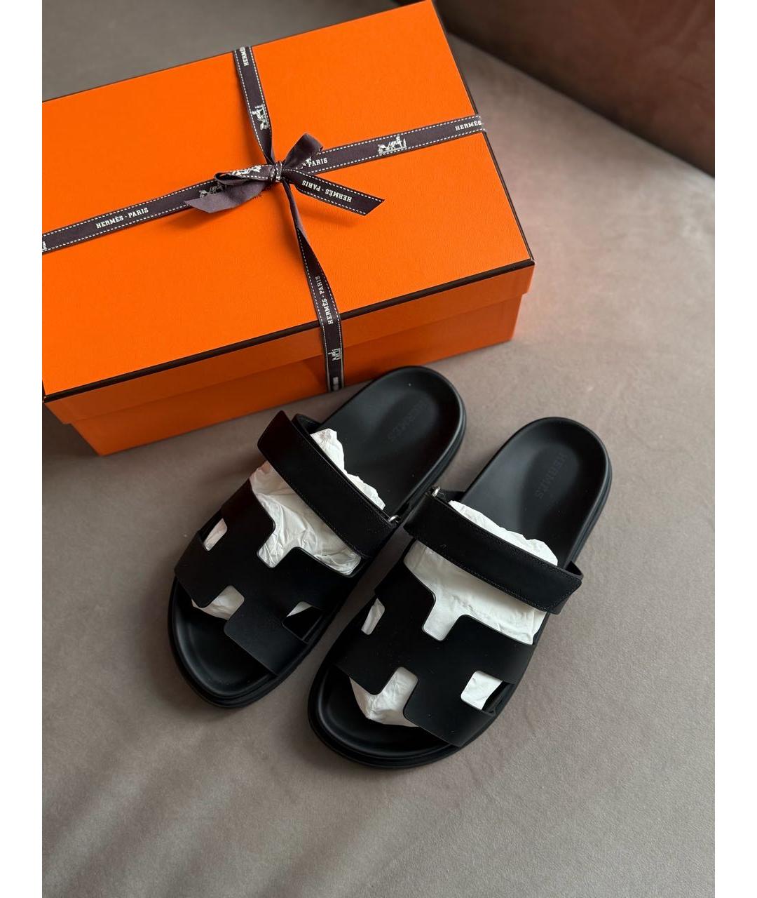 HERMES Черные кожаные сандалии, фото 3