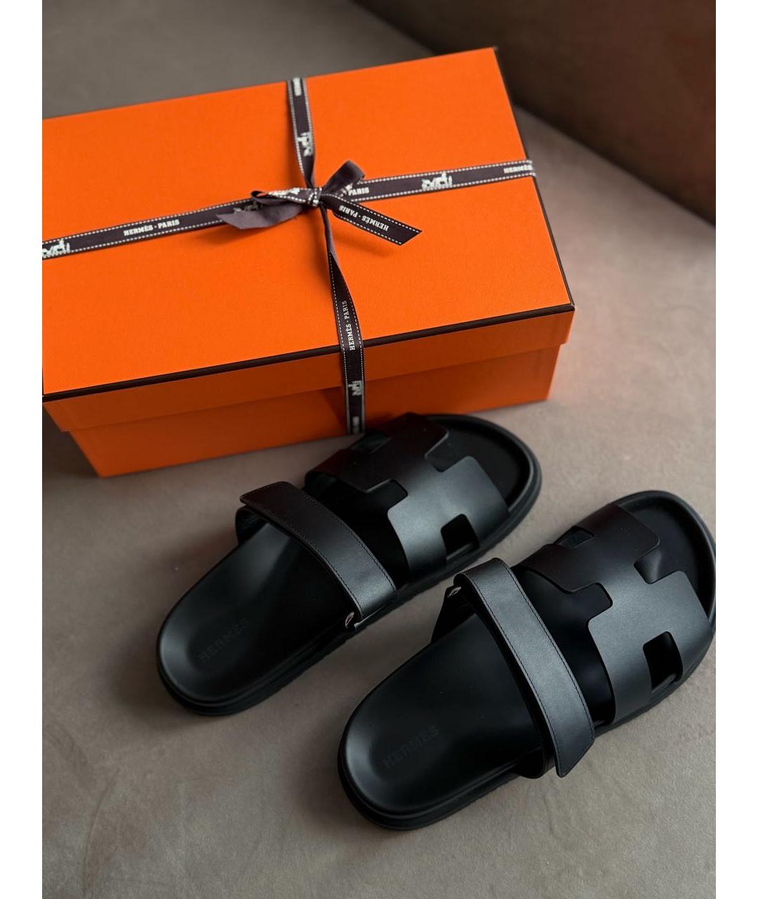 HERMES Черные кожаные сандалии, фото 2