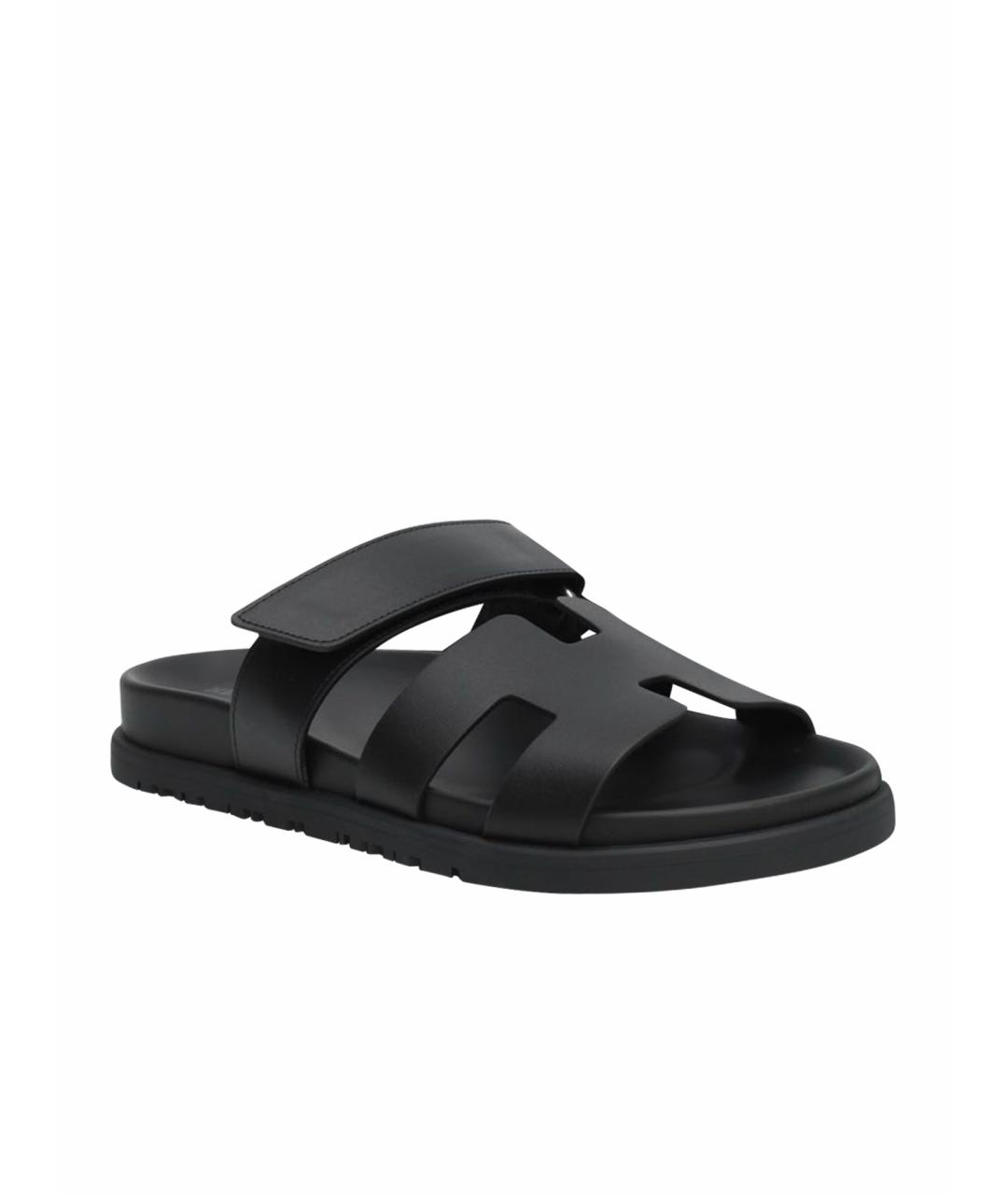 HERMES Черные кожаные сандалии, фото 1