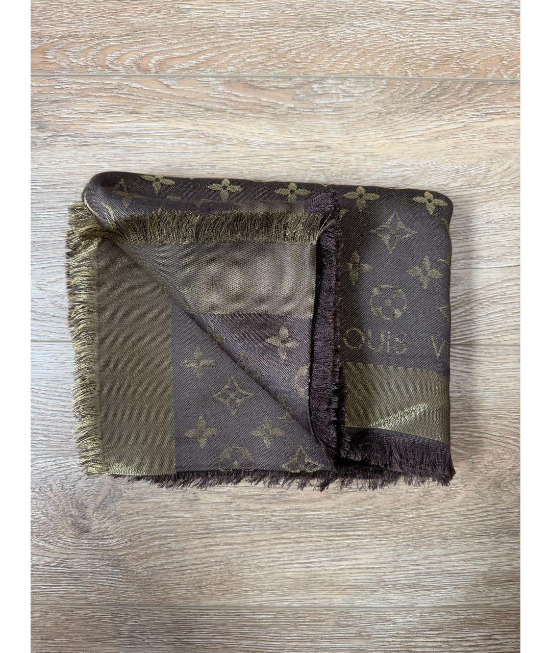 LOUIS VUITTON Коричневый шелковый шарф, фото 3