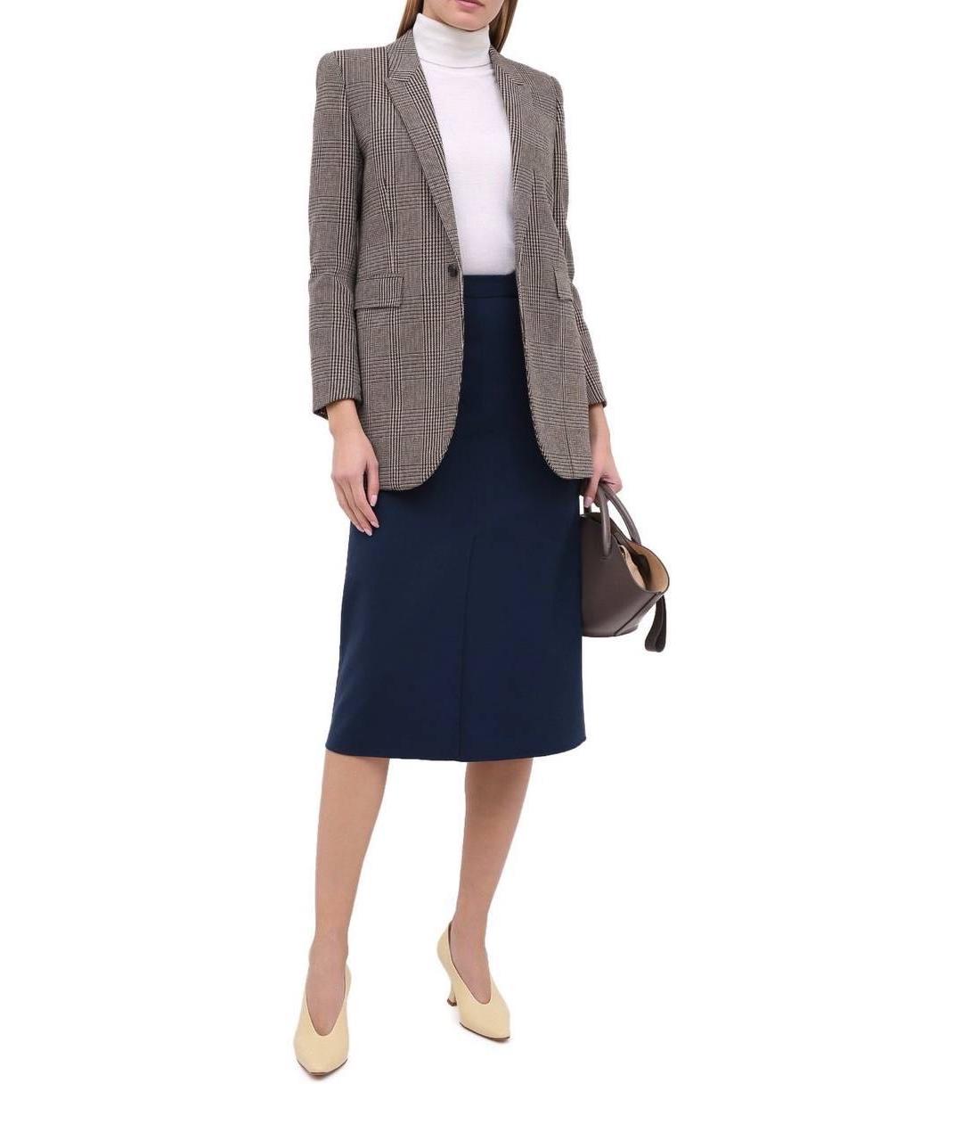 LORO PIANA Темно-синяя шерстяная юбка миди, фото 3