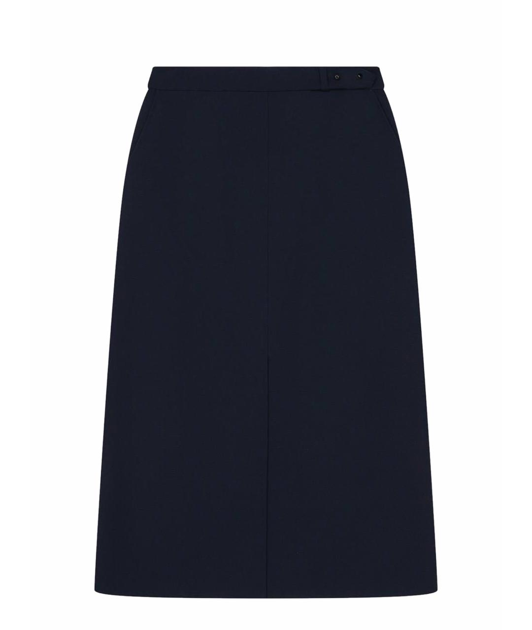LORO PIANA Темно-синяя шерстяная юбка миди, фото 1