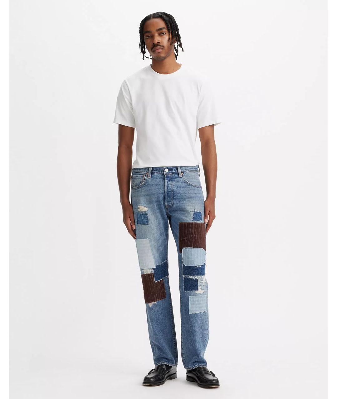 LEVI'S Голубые хлопко-полиэстеровые прямые джинсы, фото 6