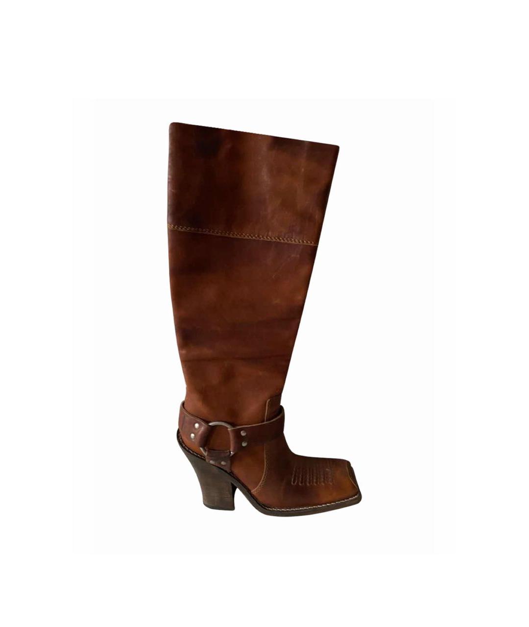 CHRISTIAN DIOR Коричневые кожаные сапоги, фото 1