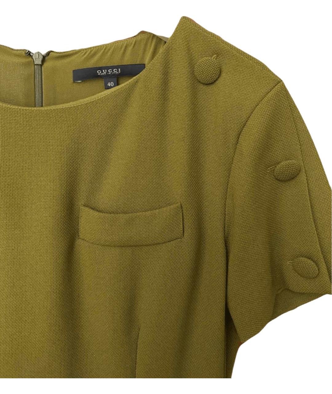 GUCCI Хаки шерстяное коктейльное платье, фото 3
