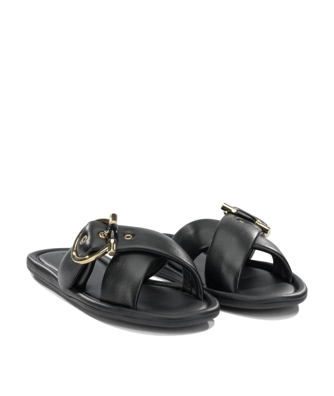 FERRAGAMO Черные кожаные шлепанцы, фото 2