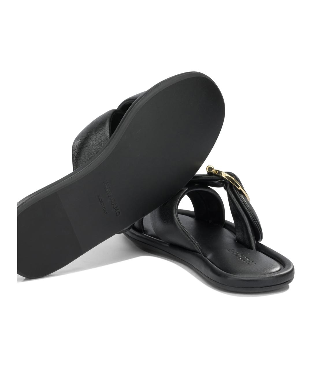 FERRAGAMO Черные кожаные шлепанцы, фото 5