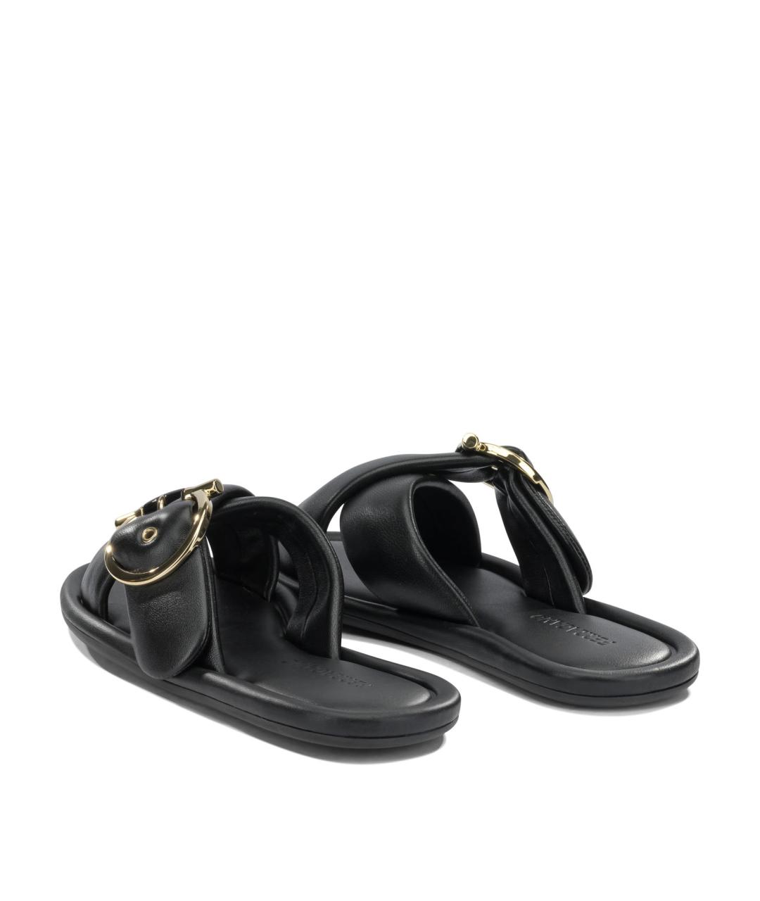 FERRAGAMO Черные кожаные шлепанцы, фото 4