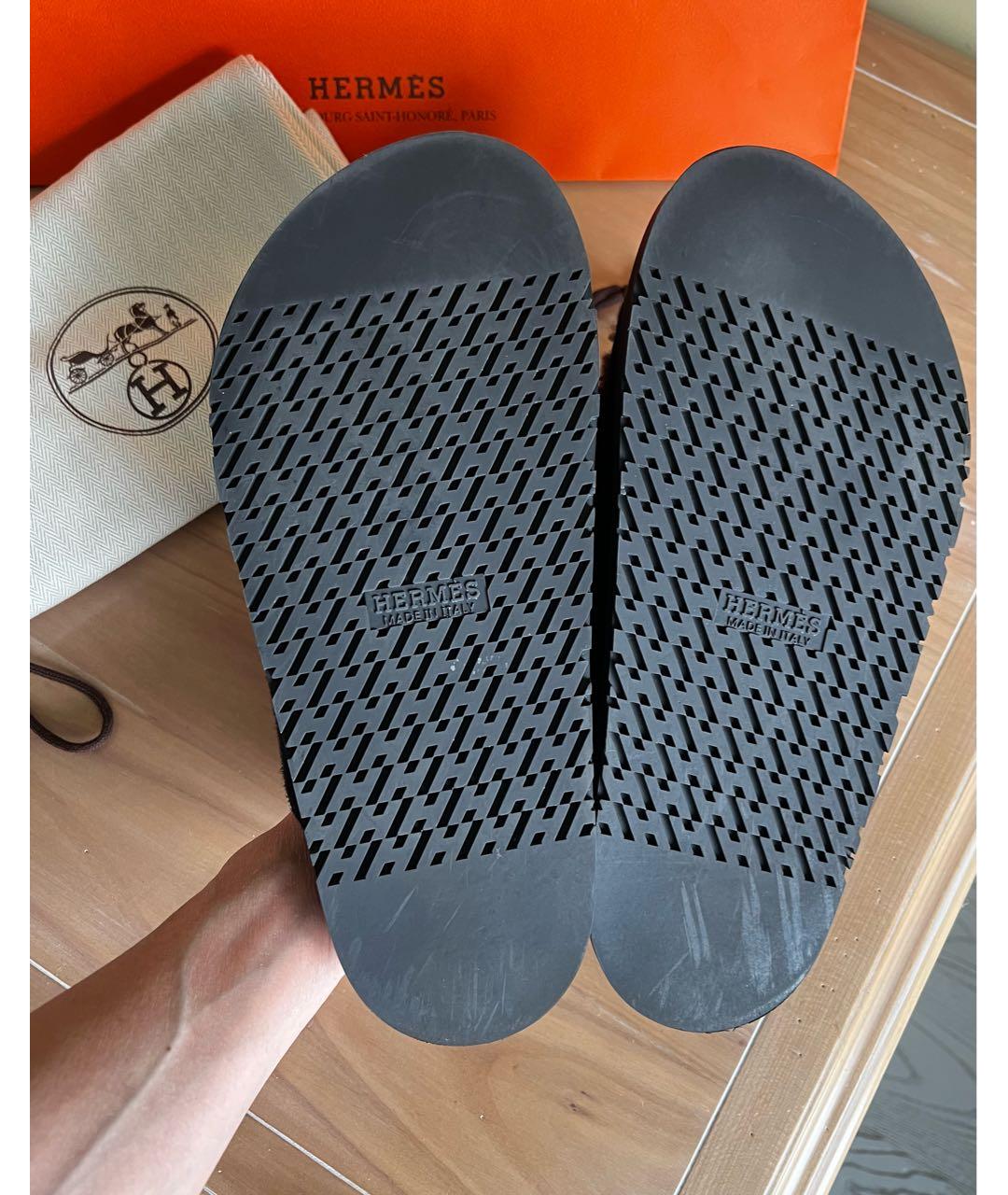 HERMES Черные замшевые сабо, фото 7