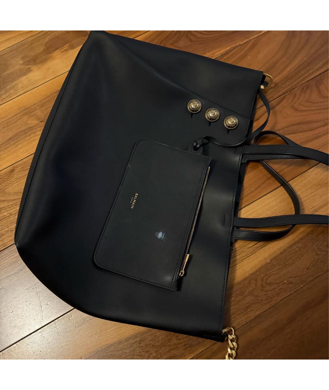 BALMAIN Черная кожаная сумка тоут, фото 5