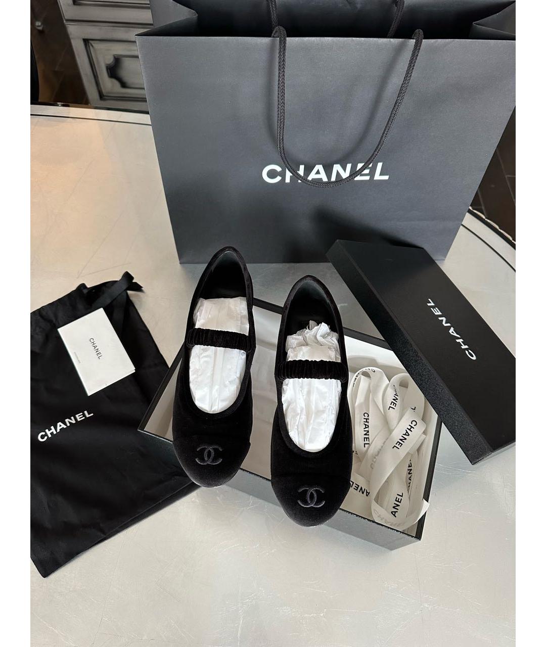 CHANEL Черные бархатные балетки, фото 7
