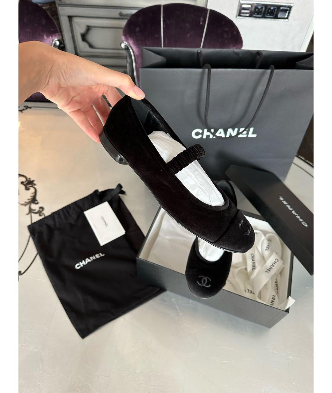 CHANEL Черные бархатные балетки, фото 8