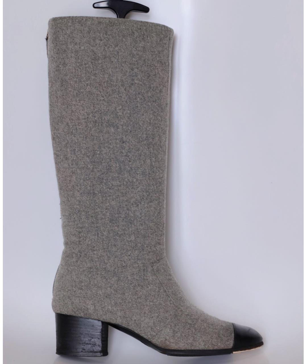 CHANEL Серые текстильные сапоги, фото 9