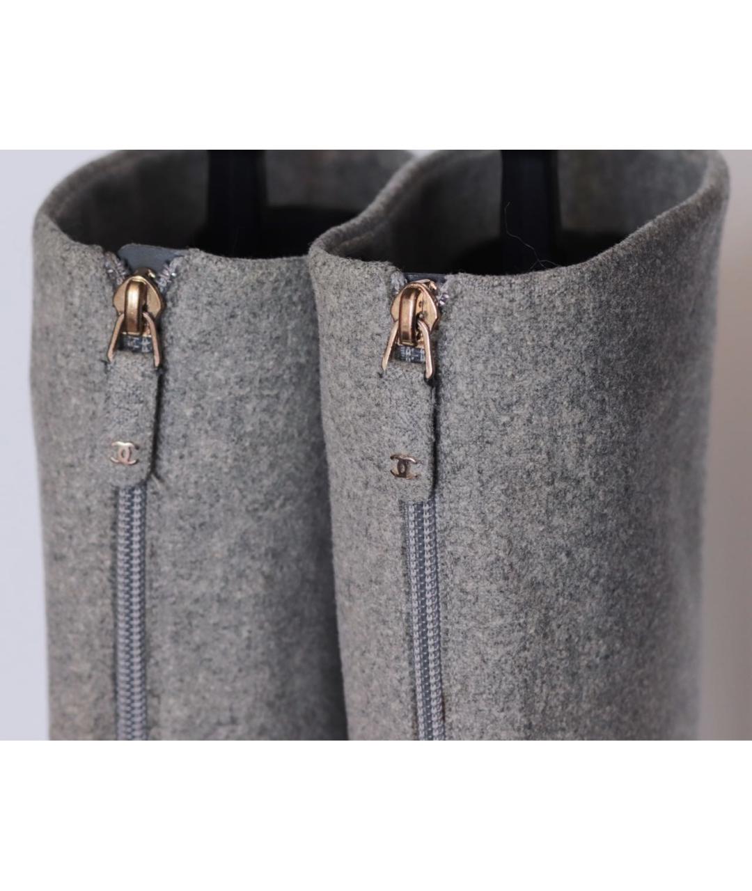 CHANEL Серые текстильные сапоги, фото 5