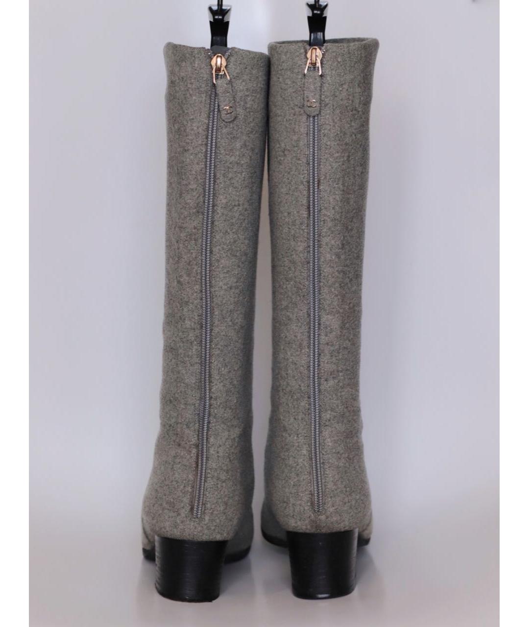 CHANEL Серые текстильные сапоги, фото 4