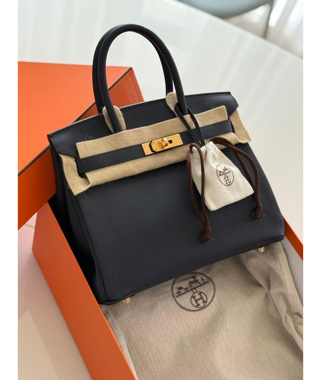 HERMES Темно-синяя кожаная сумка с короткими ручками, фото 2