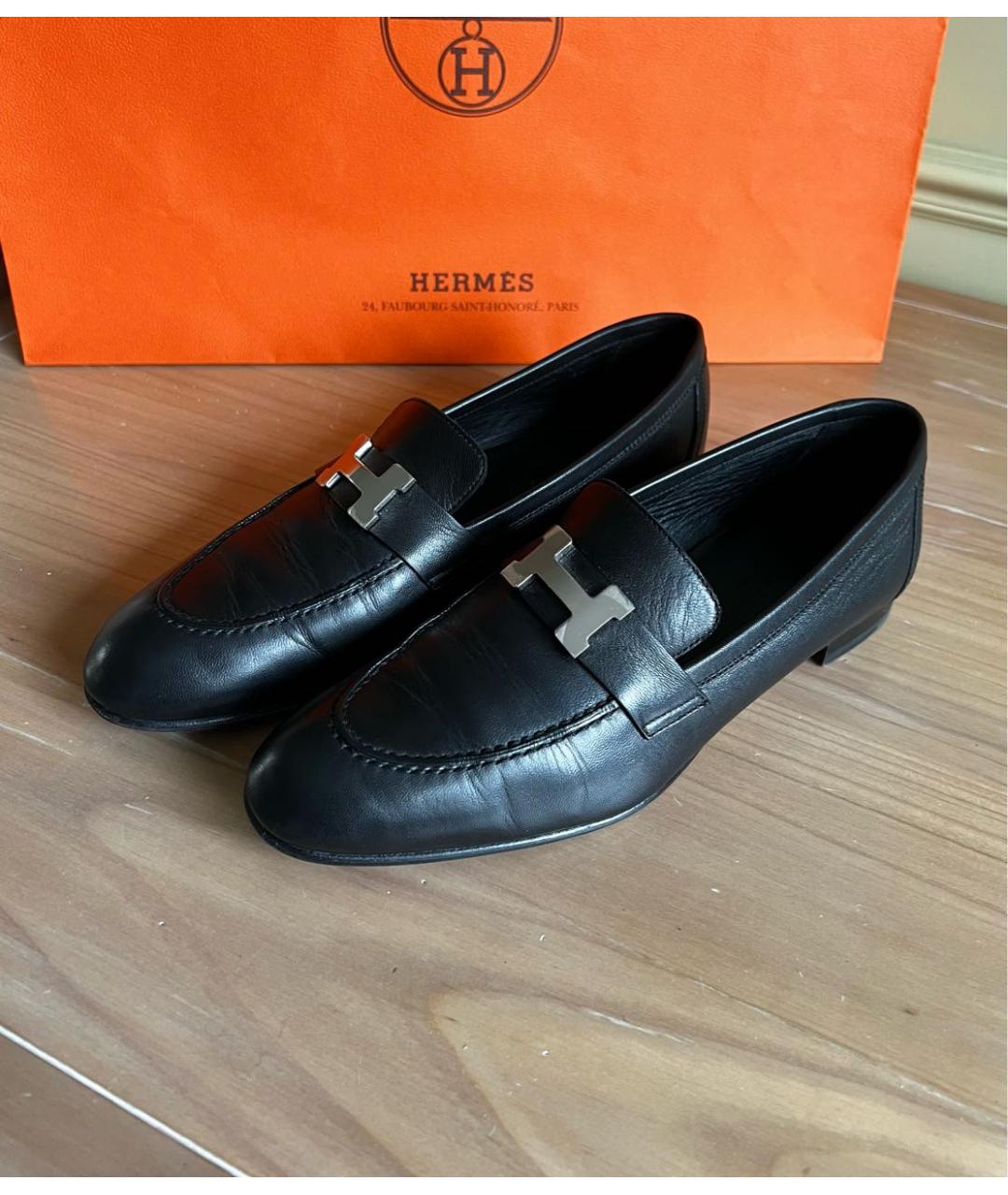 HERMES Черные кожаные лоферы, фото 2