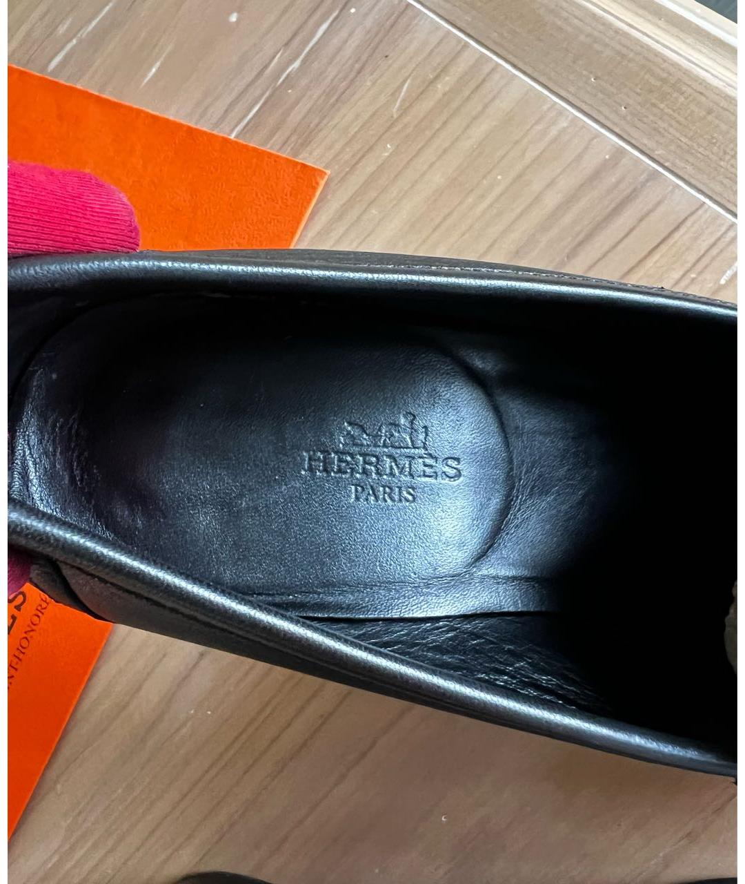 HERMES Черные кожаные лоферы, фото 7