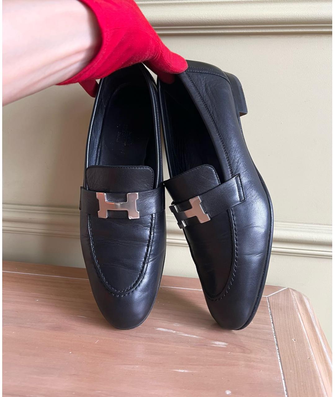 HERMES Черные кожаные лоферы, фото 3
