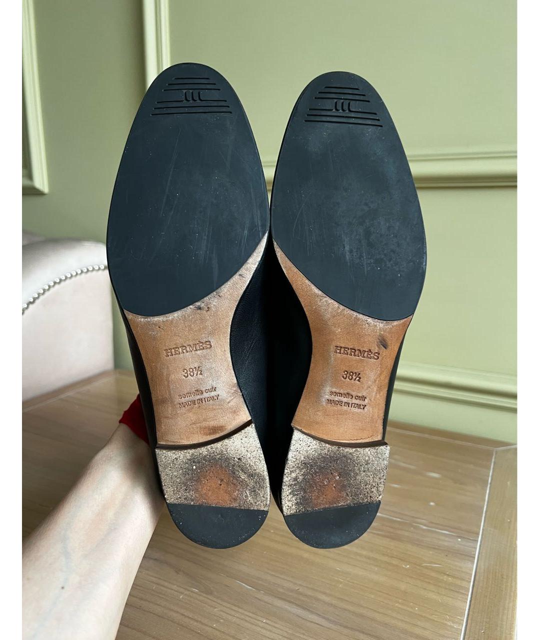 HERMES Черные кожаные лоферы, фото 5