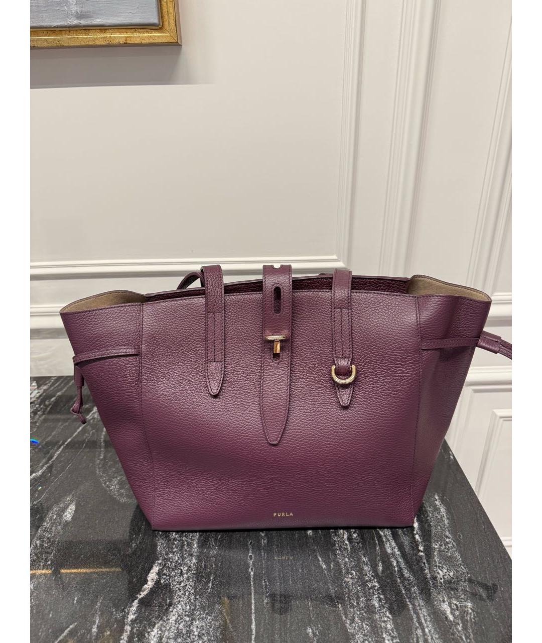 FURLA Фиолетовая кожаная сумка тоут, фото 8