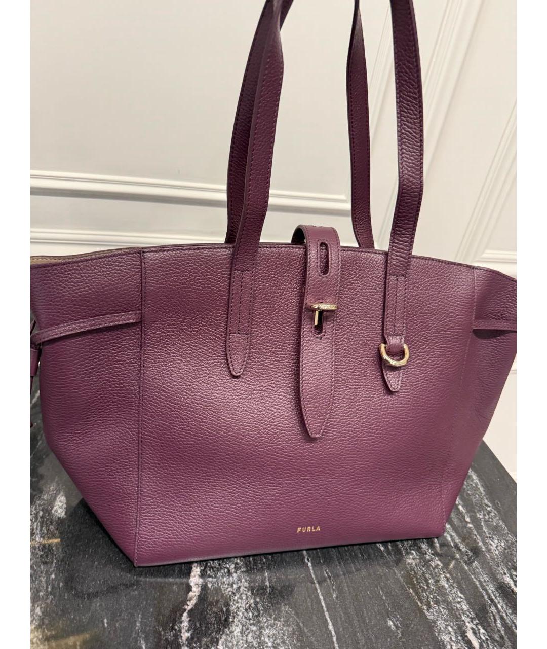 FURLA Фиолетовая кожаная сумка тоут, фото 2