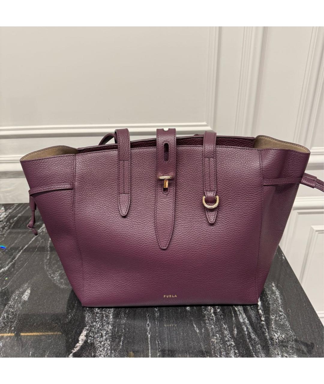 FURLA Фиолетовая кожаная сумка тоут, фото 9
