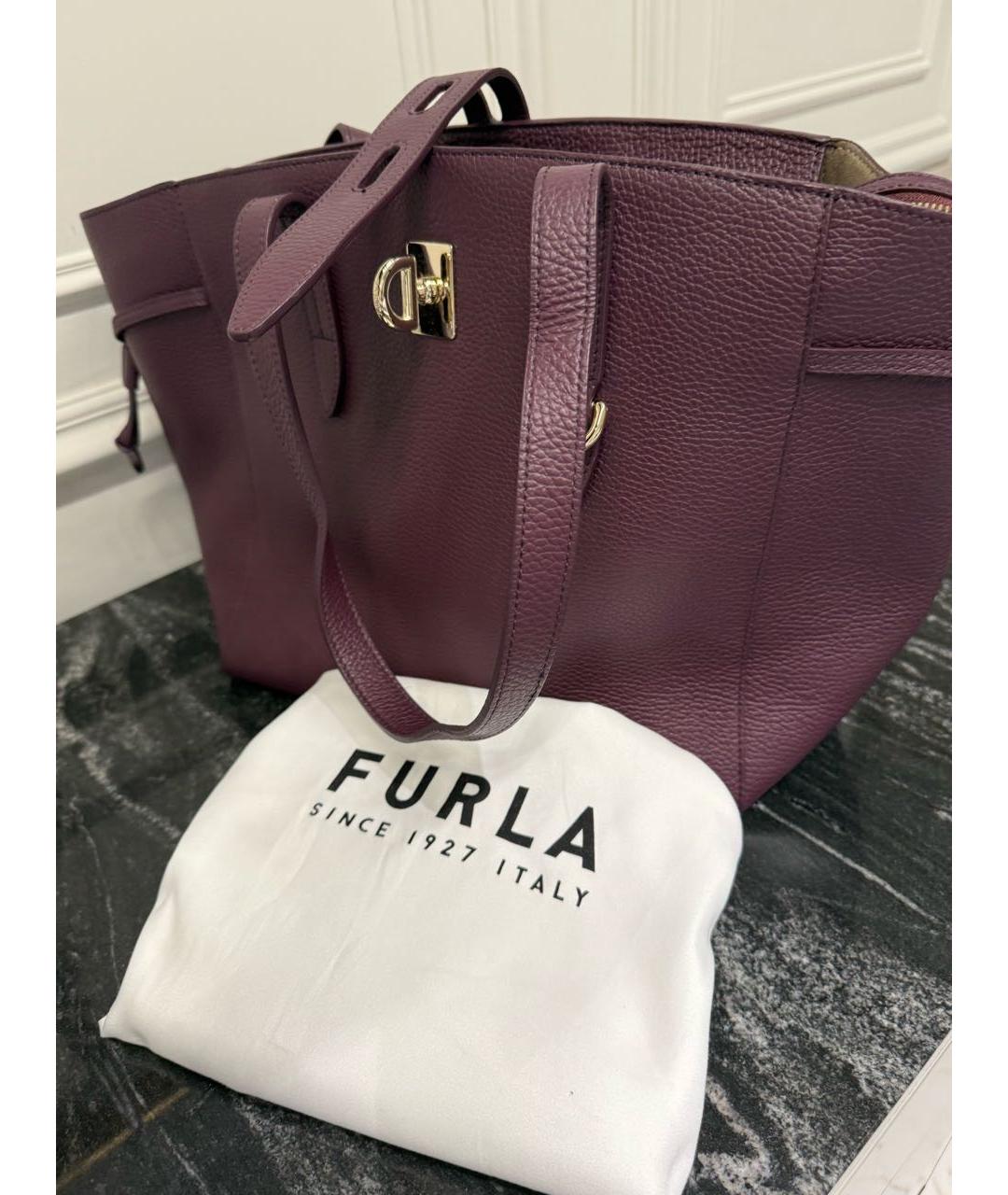 FURLA Фиолетовая кожаная сумка тоут, фото 7