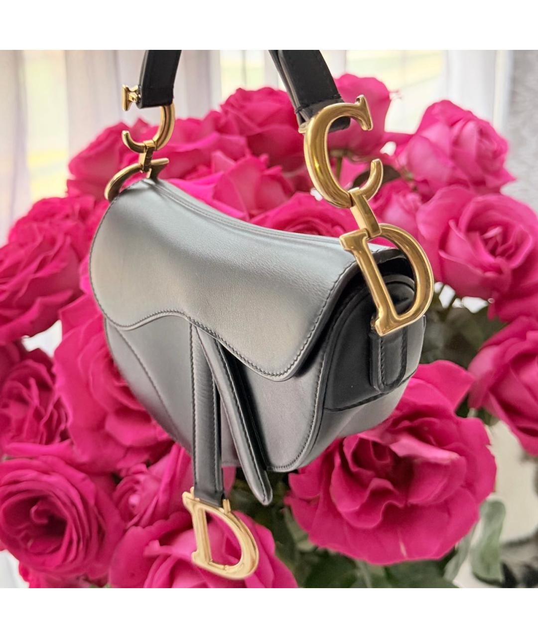 CHRISTIAN DIOR Черная кожаная сумка с короткими ручками, фото 6