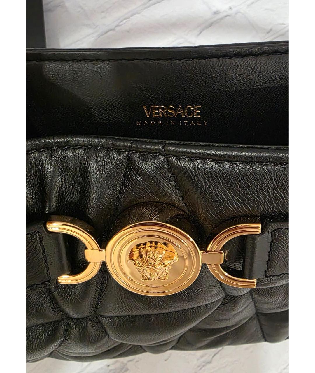VERSACE Черная кожаная сумка с короткими ручками, фото 5